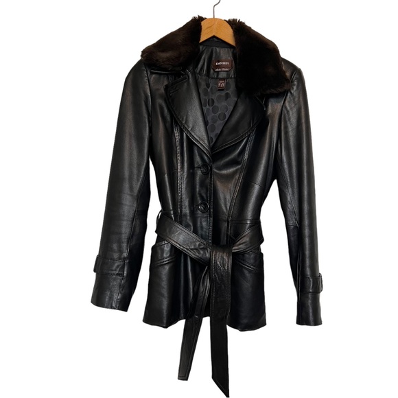 Danier Jackets & Blazers - ⭐️ Danier Italian Leather Trench Jacket  Black Lightweight Fur Collar Size XS